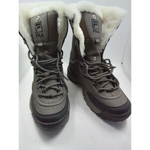 Fila Disruptor Winter Boots Olive Green Faux Shearling Lined High Top Sneakers